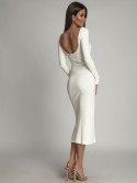 Ribbed dress with a back neckline ekri FG673